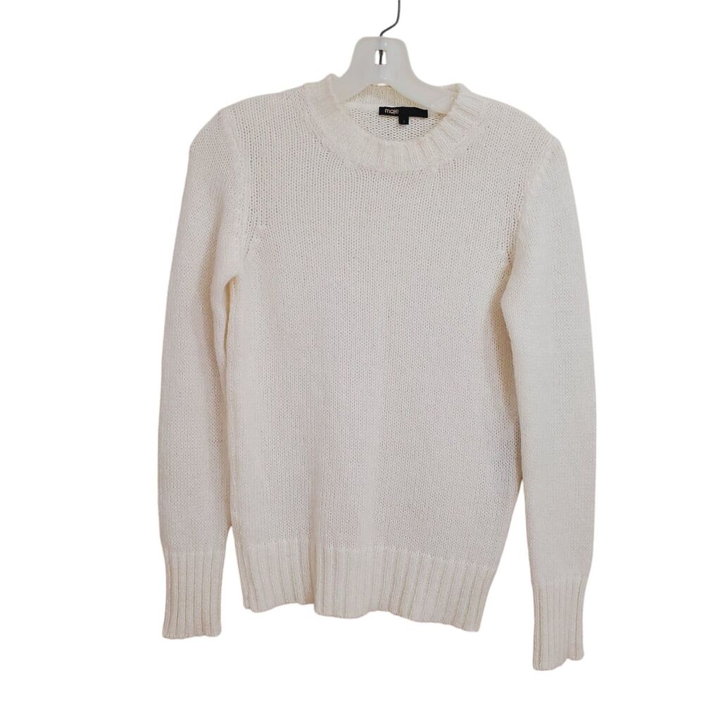 Maje Size 1/S Womens Mohair Crew Sweater‎ Neck Soft White Pullover Old Money Lux